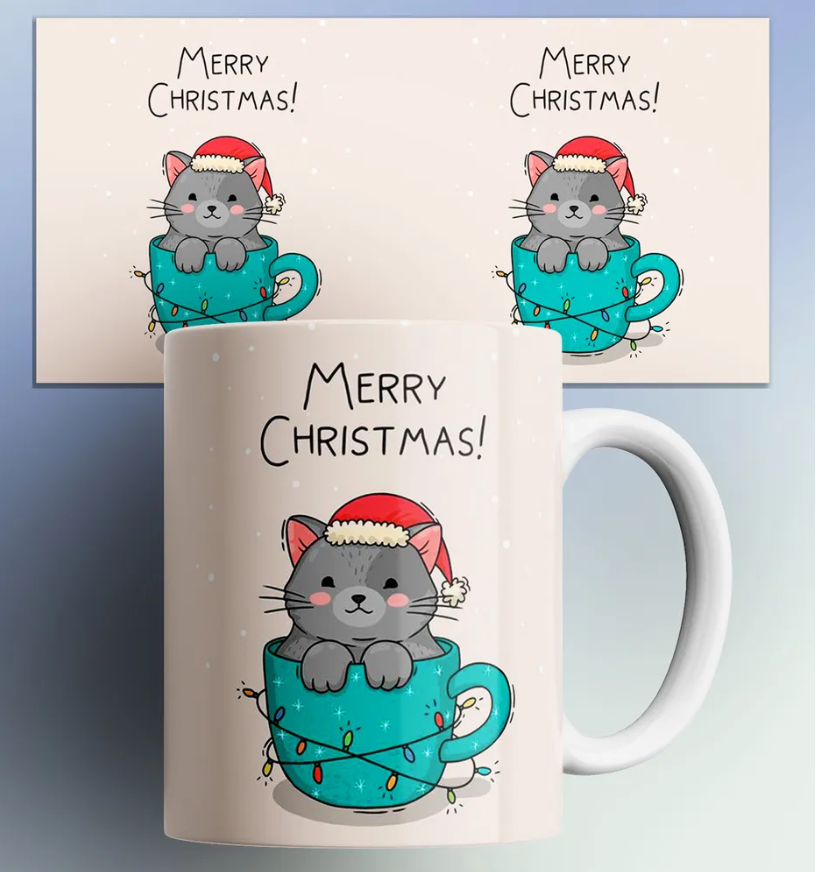 

Кружка merry christmas котик в кружке новый год 330 мл