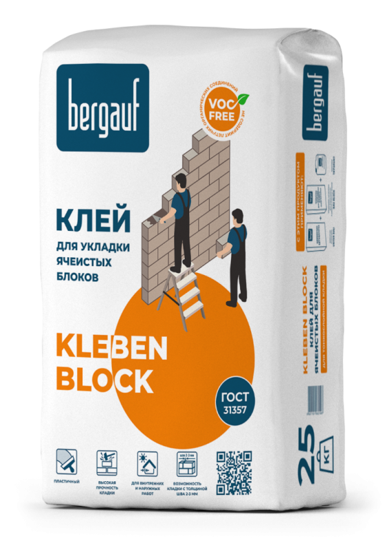 

Кладочная смесь для ячеистых блоков Kleben Block Winter 25 кг Bergauf *1/56, Серый