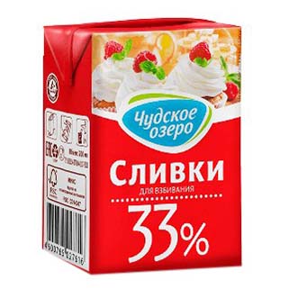 

Сливки для взбивания Чудское озеро ультрапастеризованные 33% БЗМЖ 200 мл