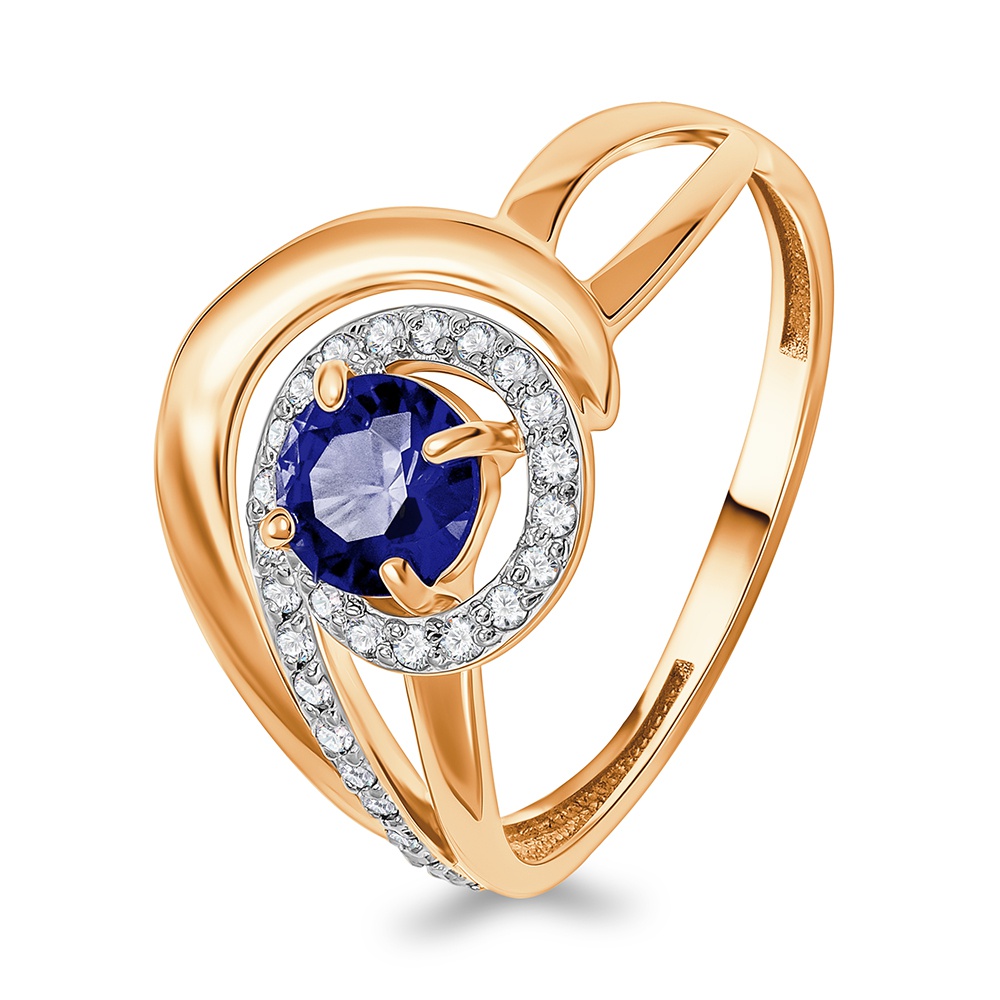 

Кольцо из золота р.  585Gold 101016989, сапфир искусственный/бриллиант, 101016989