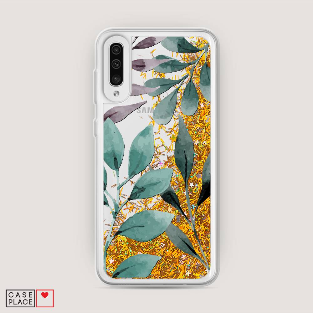 

Жидкий чехол с блестками "Листы цветов" на Samsung Galaxy A30s, 28890-1