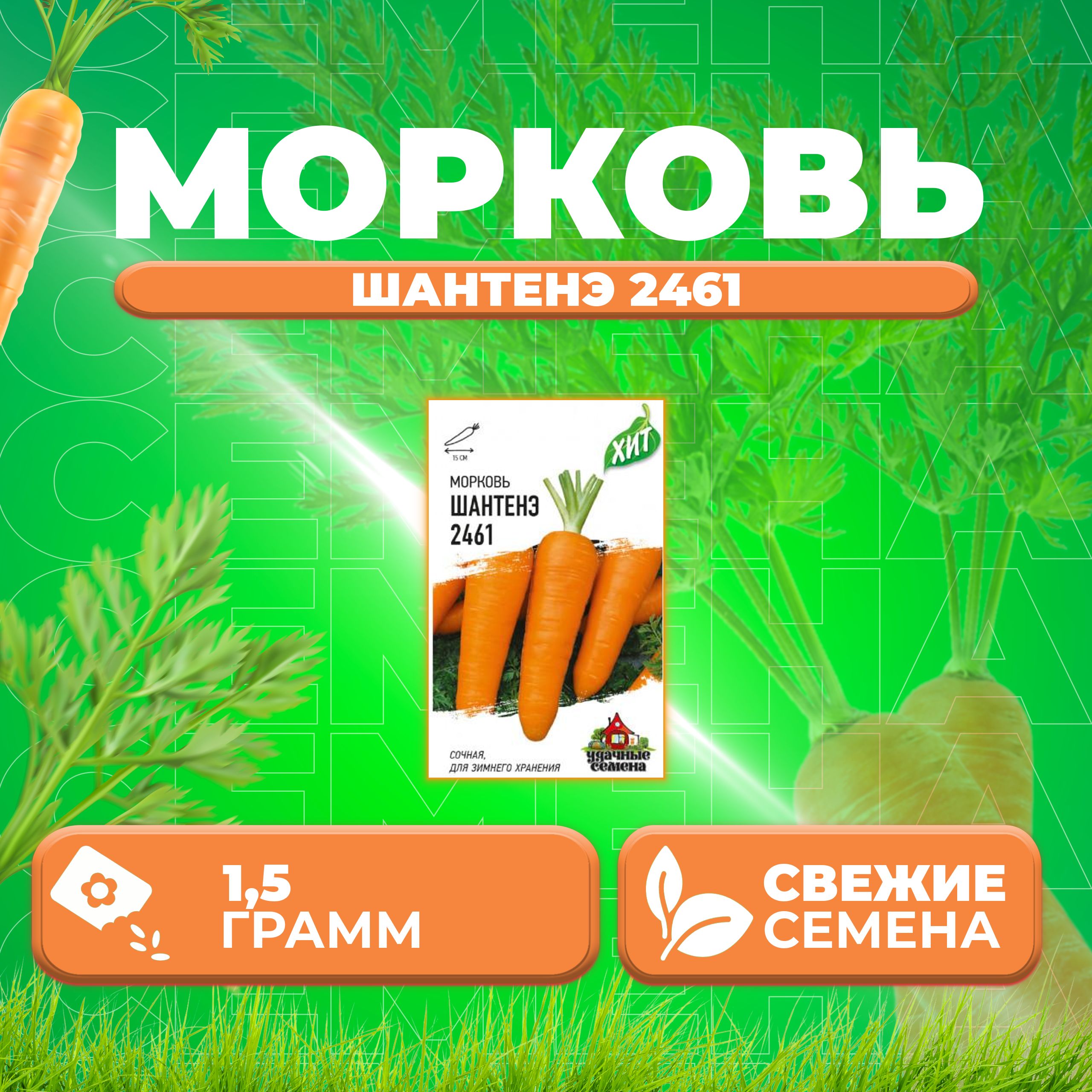 

Семена Морковь Шантенэ 2461, 1,5г, Удачные семена, серия ХИТ (1 уп)