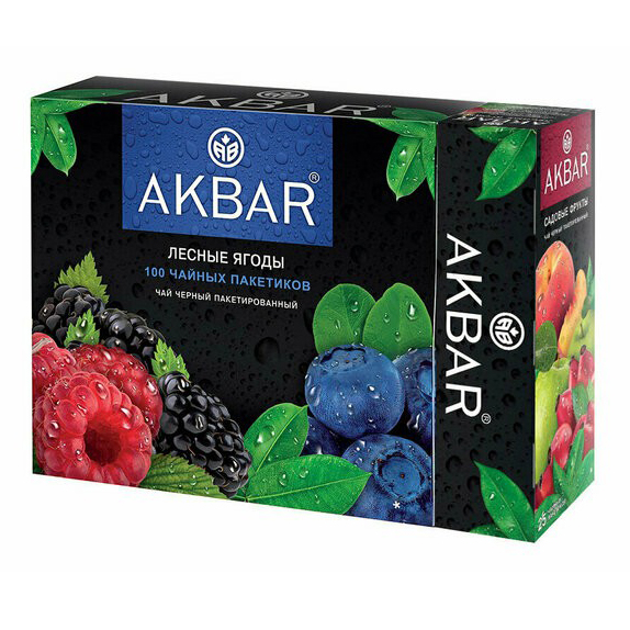 фото Чай черный пакетированный akbar лесные ягоды 1,5 г х 100 шт.+садовые фрукты 1,5 г х 25 шт.
