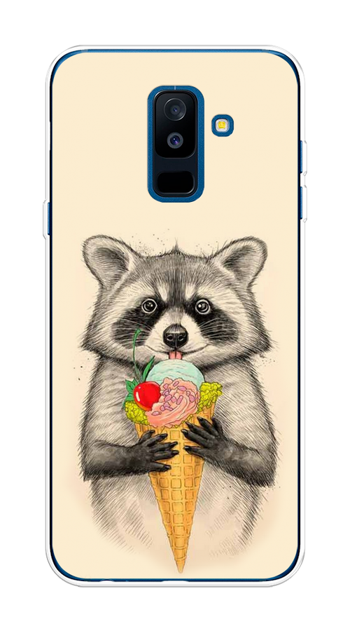 

Чехол Awog на Samsung Galaxy A6 + "Енот с мороженым", Бежевый;серый, 26050-10