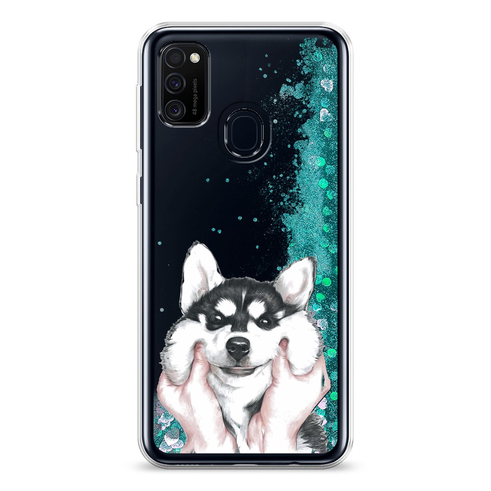 

Жидкий чехол с блестками "Щечки хаски" на Samsung Galaxy M21, 29795-1