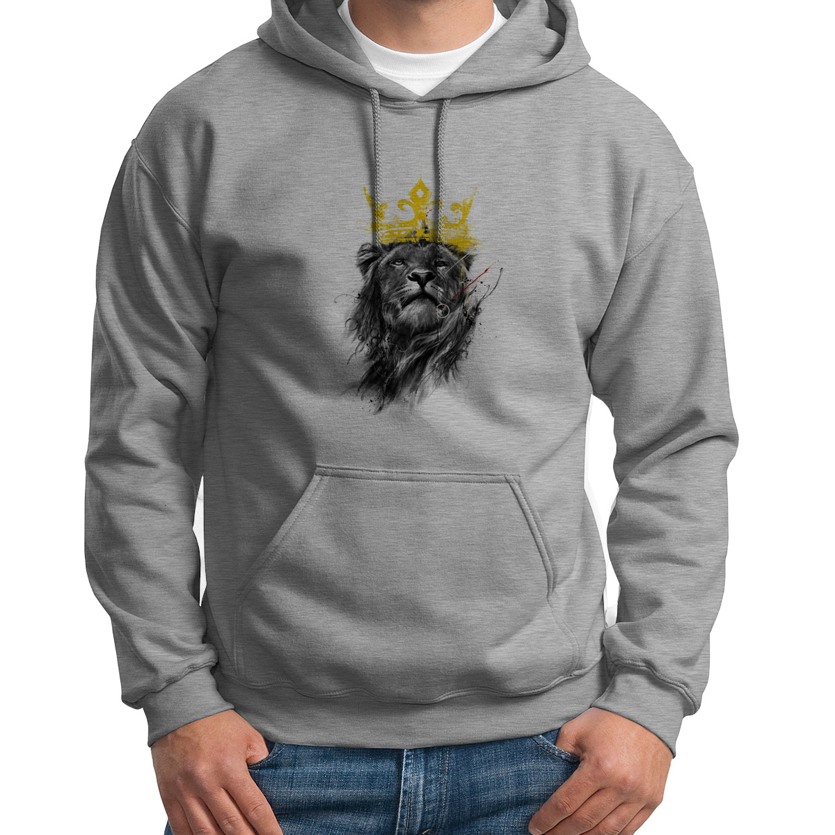 

Худи унисекс CoolPodarok Животные Лев с короной на голове кляксы серое 50 RU, 0S015895