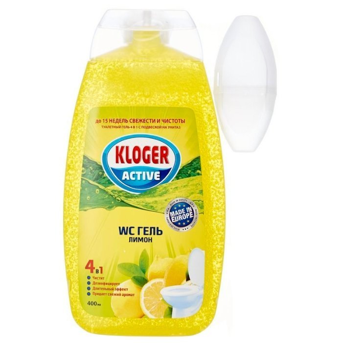 фото Чистящий гель kloger active лимон с подвеской для унитаза 400 мл