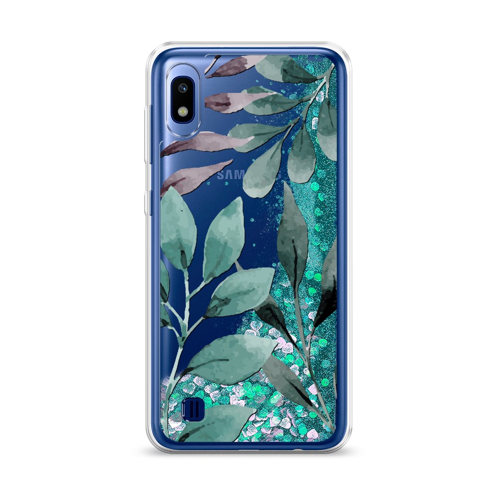 

Жидкий чехол с блестками "Листы цветов" на Samsung Galaxy A10