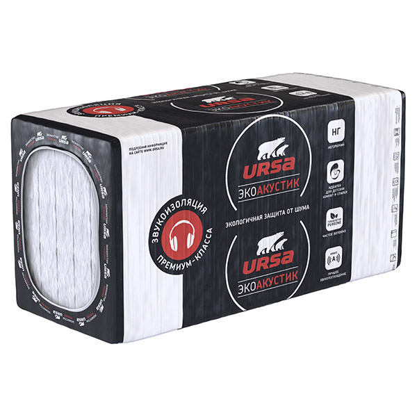 

URSA PureOne Эко Акустик звукоизоляция 1250х610х50мм (7,6м2=0,38м3) (упак. 10шт.), Белый