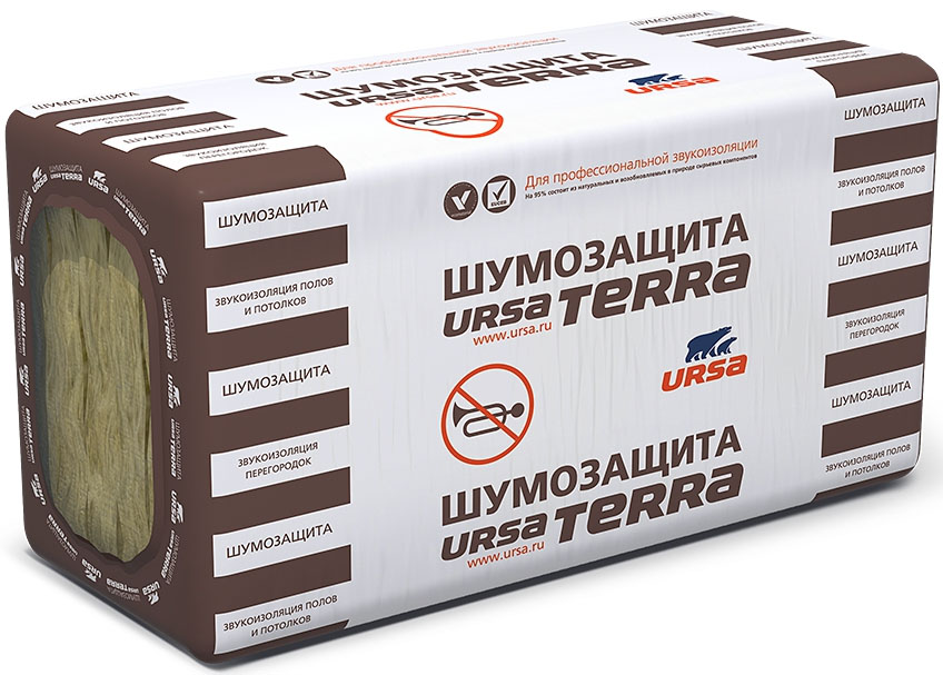 URSA Terra Шумозащита минеральная вата 1250х610х50мм 7,62м2=0,381м3 упак. 10шт.