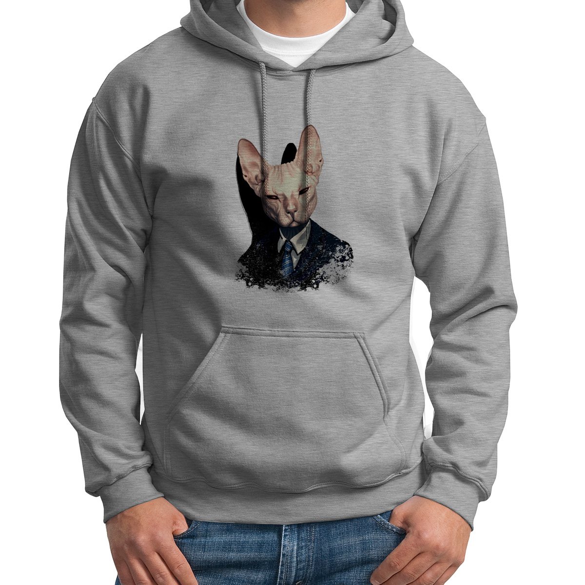 

Худи унисекс CoolPodarok Лысый кот в костюме с галстуком серое 50 RU, 0S015857