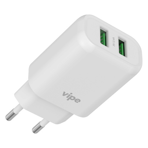 Сетевое зарядное устройство Vipe 12W, 2xUSB, 2.4A, белый [vptst2uawhi]