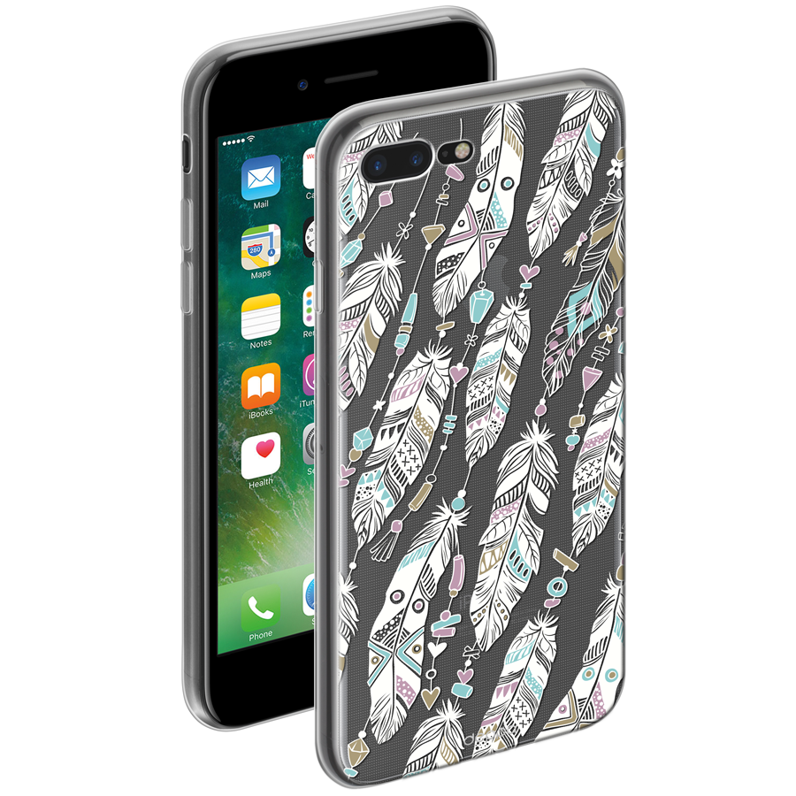 

Чехол Deppa Gel Art Case New Boho для Apple iPhone 7 Plus/iPhone 8 Plus, перья, Прозрачный;белый, Gel Art Case