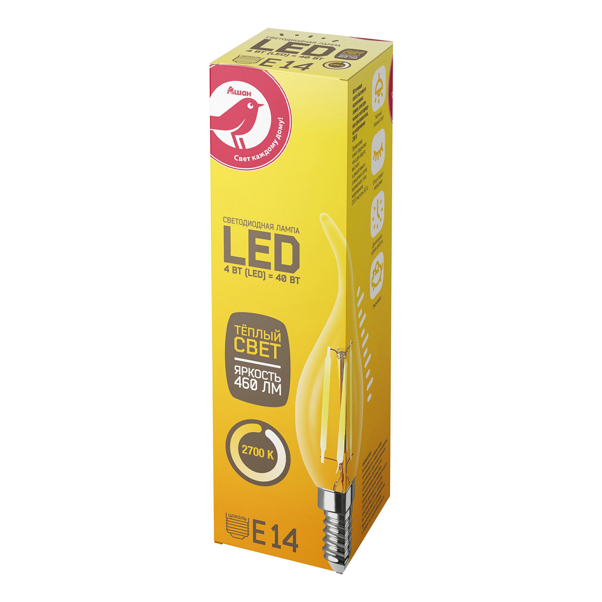 

LED-Лампа АШАН Красная птица E14 4-40W