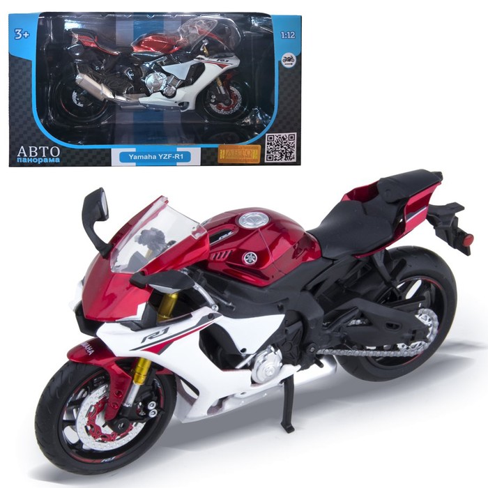 

Модель мотоцикла металл. Yamaha YZF-R1 1:12, цвет красный, свободный ход колёс