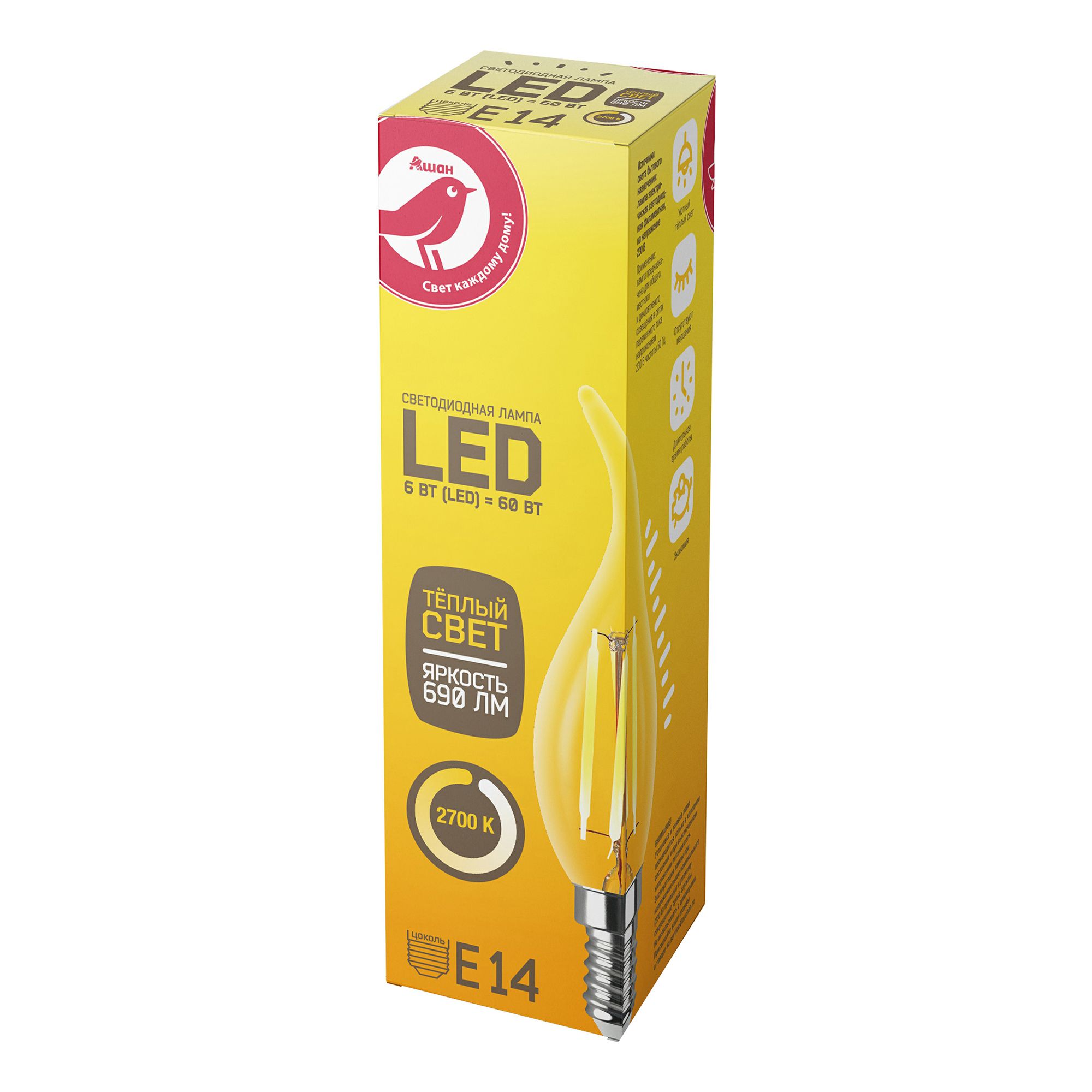 LED-Лампа АШАН Красная птица E14 6-60W 170₽