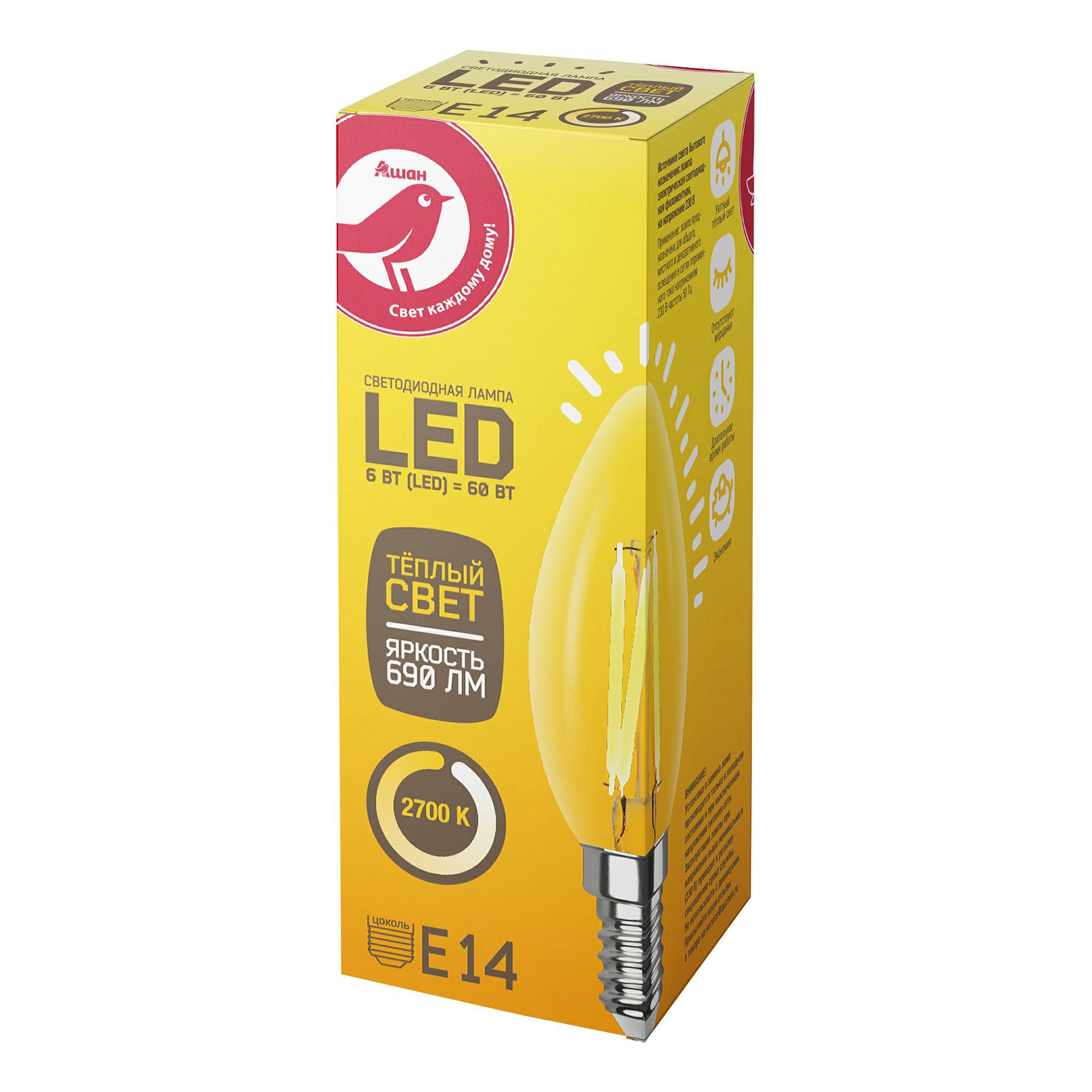 LED-Лампа АШАН Красная птица E14 6-60W