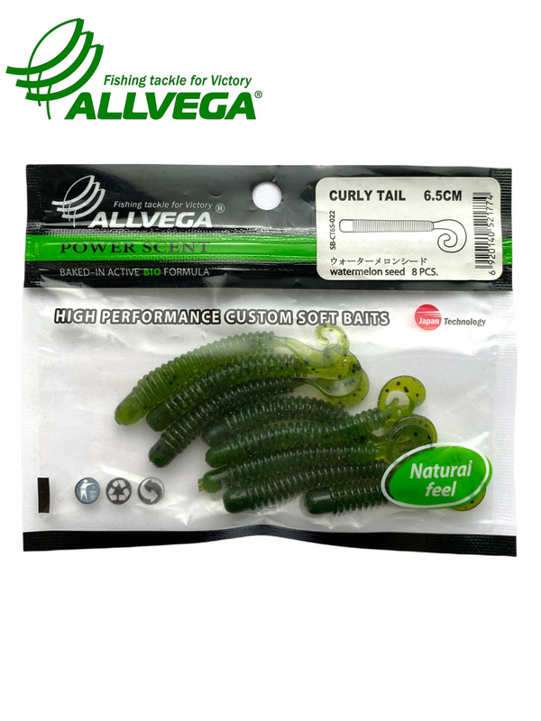 

Приманка съедобная ALLVEGA Curly Tail 6,5см 1,4г (8шт.) цвет watermelon seed, Curly Tail