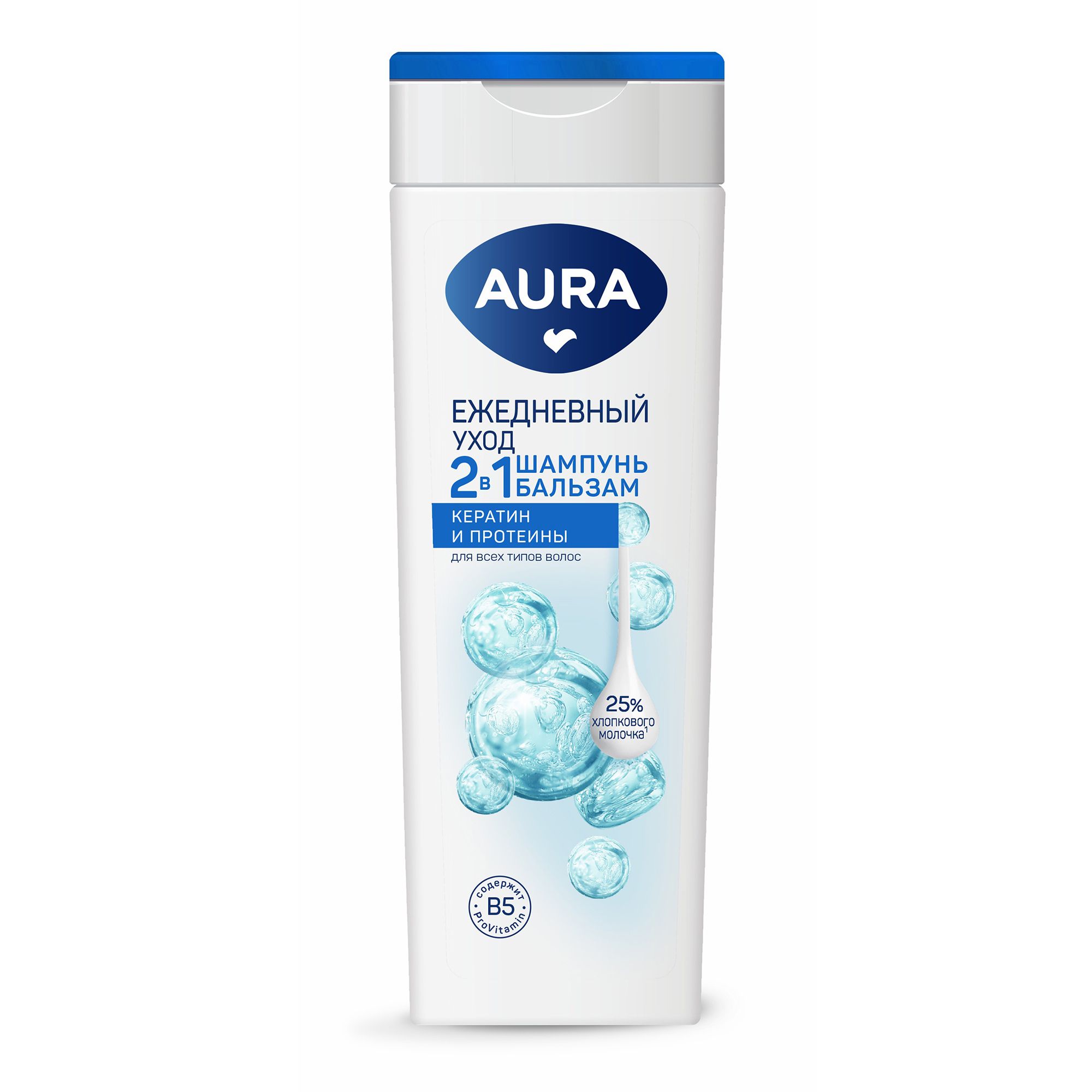 Шампунь-бальзам Aura 2 в 1 Ежедневный уход для всех типов волос 380 мл