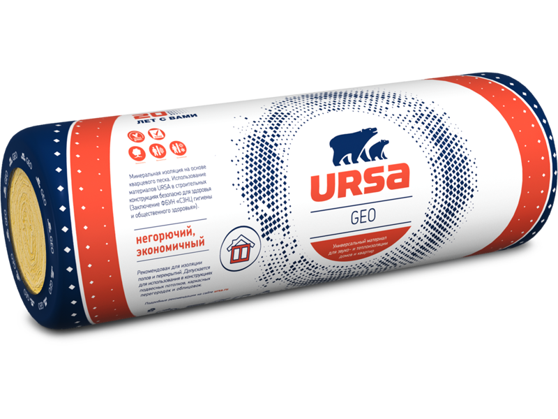 

URSA Geo Лайт минеральная вата 6250х1200х100мм 7,5м2=0,75м3, Бежевый
