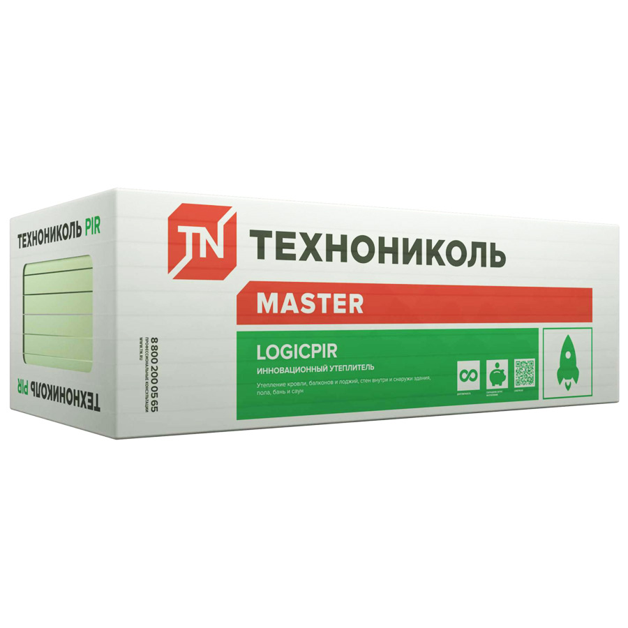

ТЕХНОНИКОЛЬ Logicpir жесткая термореактивная теплоизоляция 1190х590х50мм упак. 5шт.=3,51 к