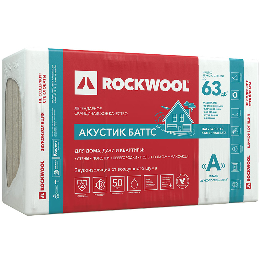 фото Rockwool акустик баттс каменная вата 1000х600х100мм 3м2=0,3м3 упак. 5шт.