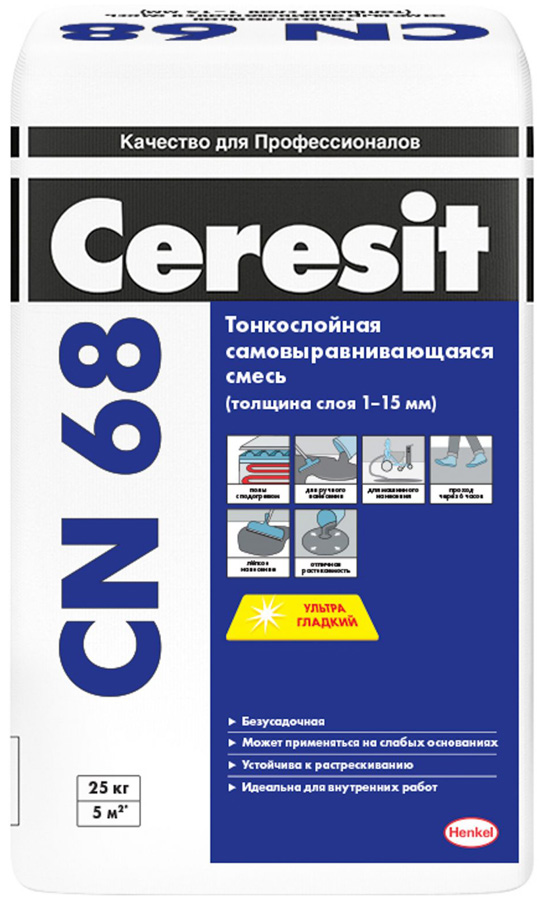 CERESIT CN68 тонкослойная самовыравнивающаяся смесь 25кг