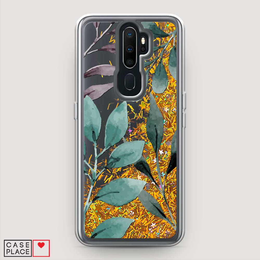 

Жидкий чехол с блестками "Листы цветов" на Oppo A5 (2020), 251390-1