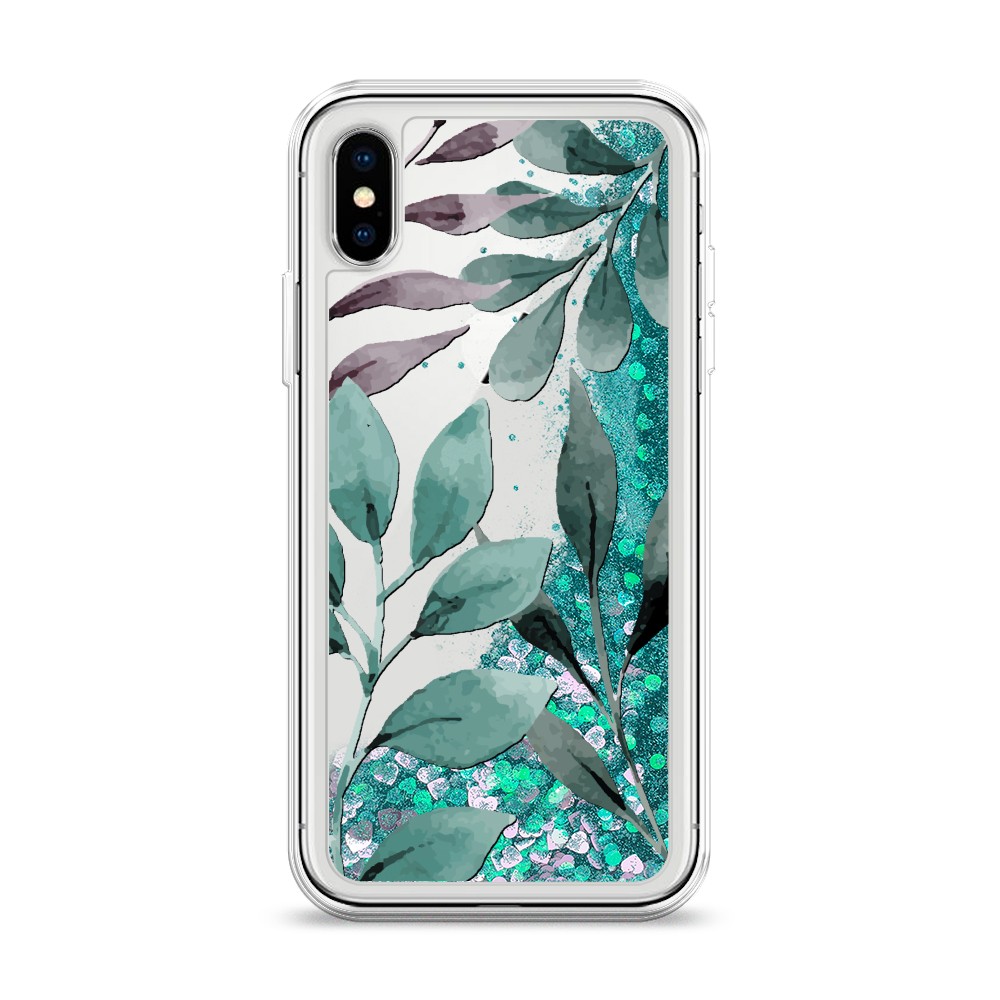 

Жидкий чехол с блестками "Листы цветов" на Apple iPhone XS (10S), 11895-1