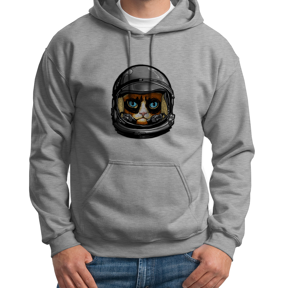 

Худи унисекс CoolPodarok Кот в скафандре голубые глаза серое 50 RU, 0S015765