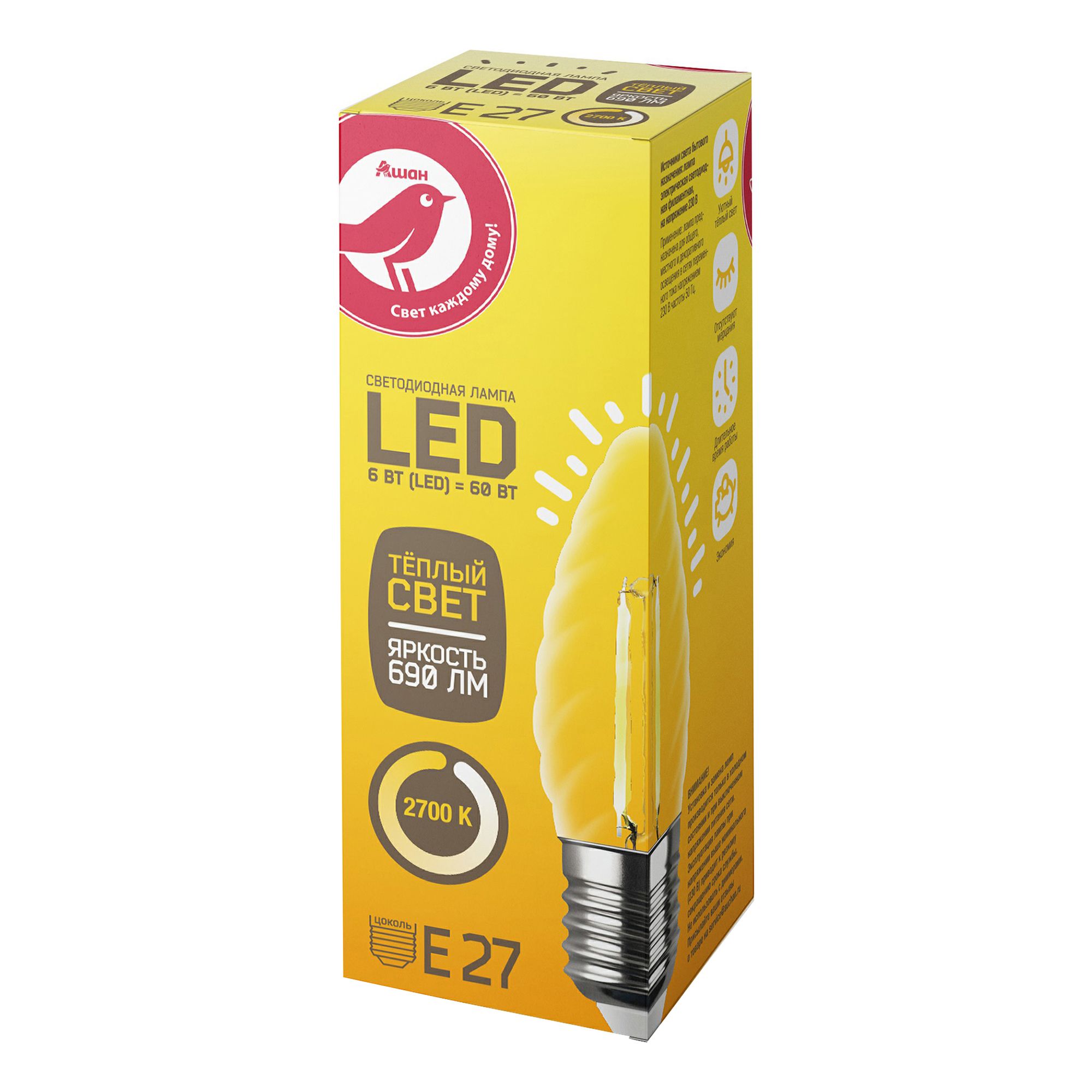 LED-Лампа АШАН Красная птица E27 6-60W