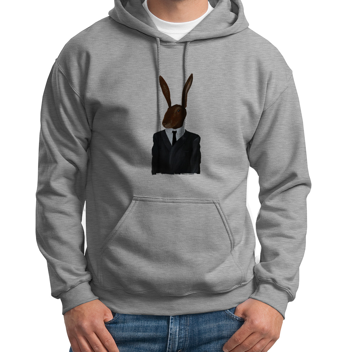 

Худи унисекс CoolPodarok Кролик в костюме галстук серое 50 RU, Серый, 0S015758