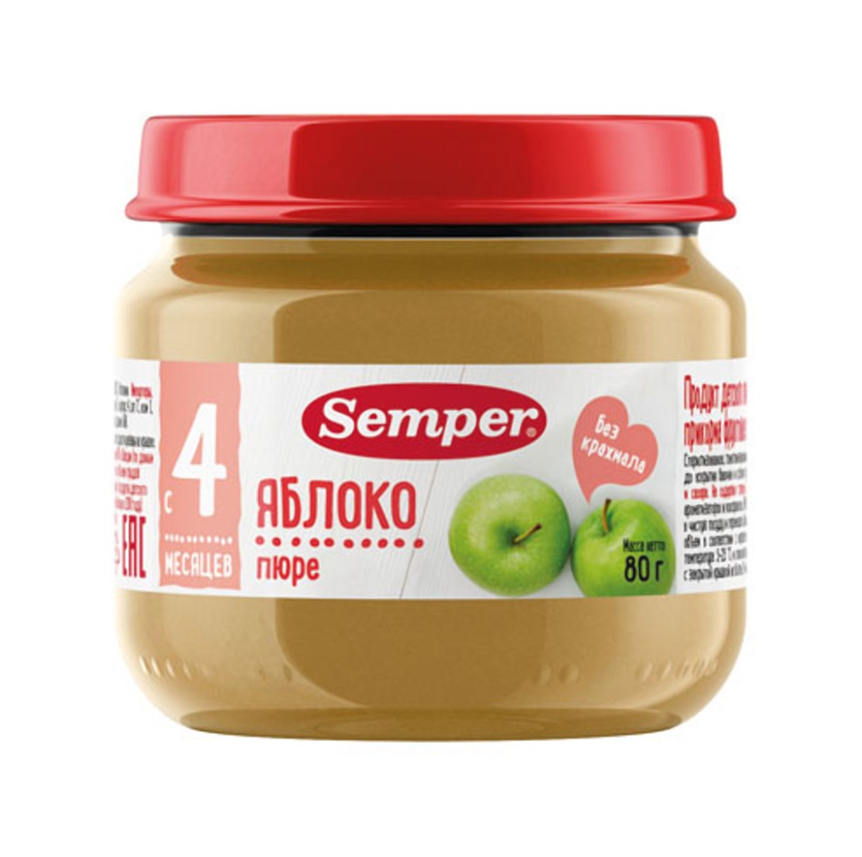 

Пюре Semper из яблок 12 шт. по 80 г, Яблоко