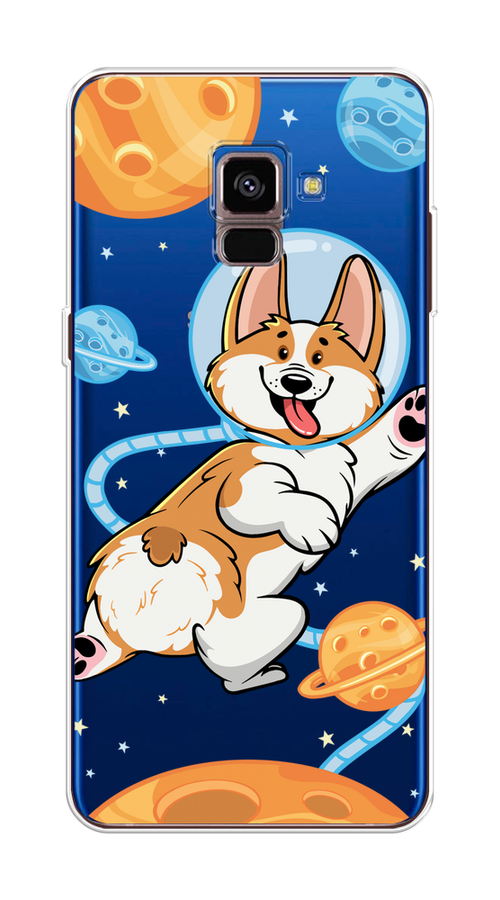 

Чехол на Samsung Galaxy A8 2018 "Корги-космонавт", Голубой;бежевый;белый, 25450-1