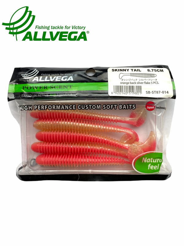 

Приманка съедобная ALLVEGA Skinny Tail 8,75см 5г (5шт.) цвет orange back silver flake, Skinny Tail