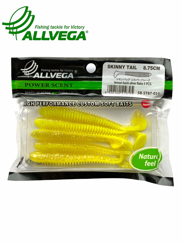 

Приманка съедобная ALLVEGA Skinny Tail 8,75см 5г (5шт.) цвет lemon back silver flake, Skinny Tail