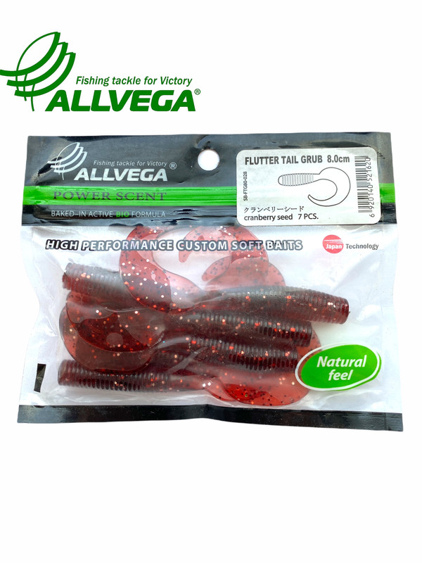 

Приманка съедобная ALLVEGA Flutter Tail Grub 8см 3,6г (7шт.) цвет cranberry seed, Flutter Tail Grub