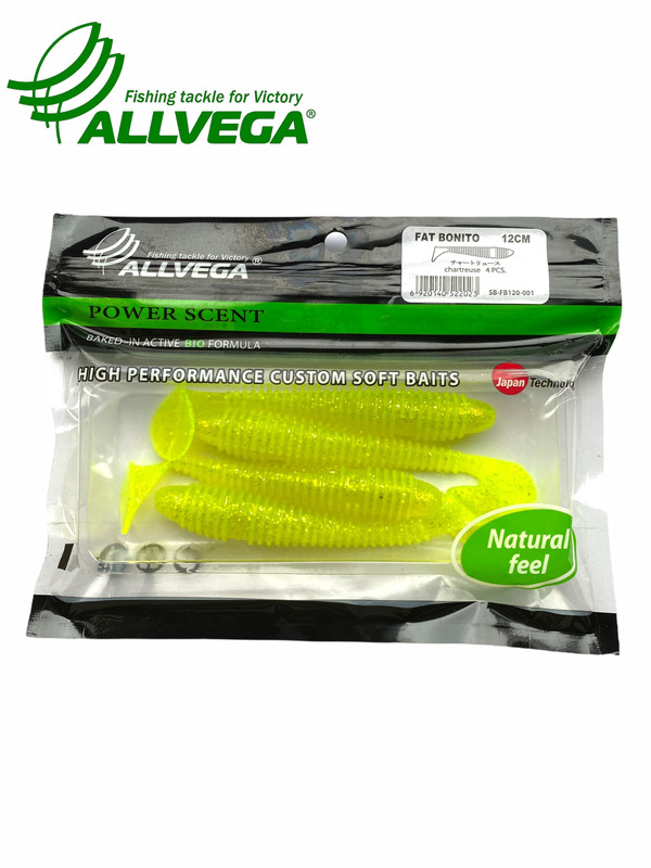 Приманка съедобная ALLVEGA Fat Bonito 12см 13г (4шт.) цвет chartreuse