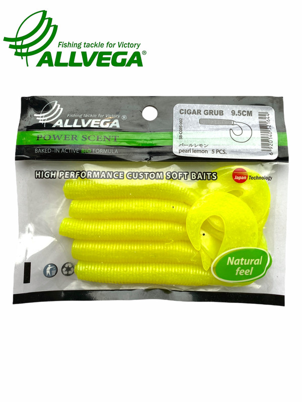 

Приманка съедобная ALLVEGA Cigar Grub 9,5см 7,5г (5шт.) цвет pearl lemon, Cigar Grub