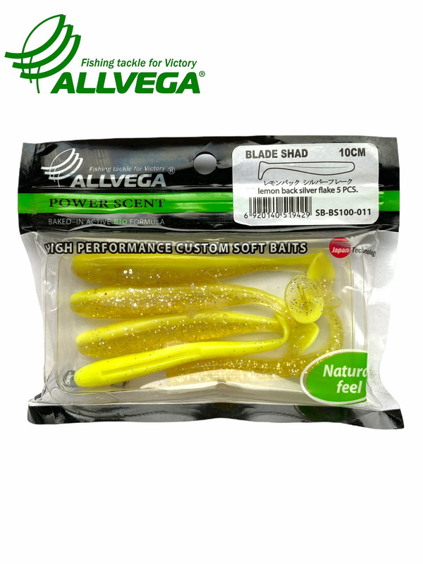 

Приманка съедобная ALLVEGA Blade Shad 10см 5г (5шт.) цвет lemon back silver flake, Blade Shad