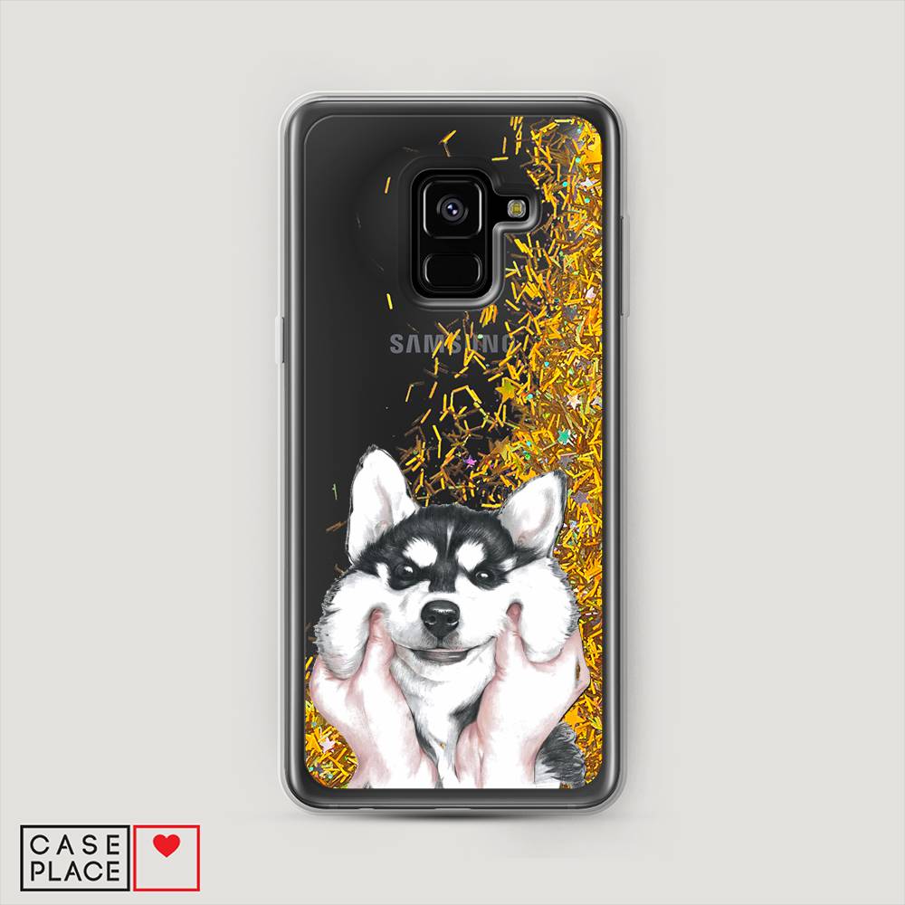 

Жидкий чехол с блестками "Щечки хаски" на Samsung Galaxy A8 2018