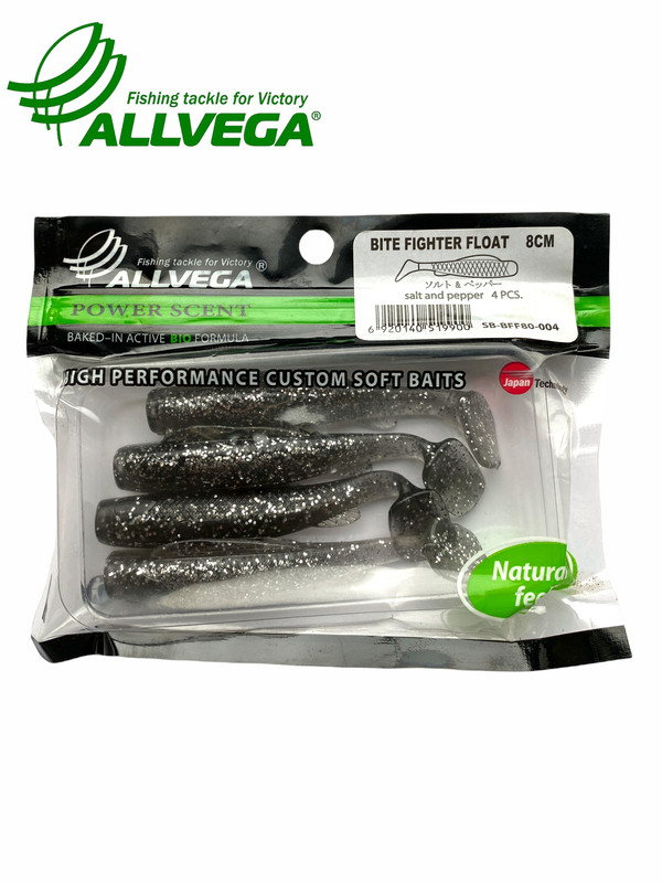 

Приманка съедобная ALLVEGA Bite Fighter Float 8см 4,9г (4шт.) цвет salt and pepper, Bite Fighter Float