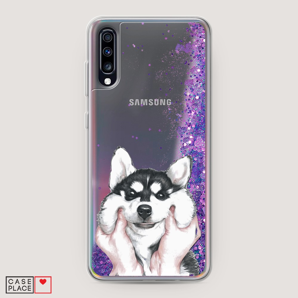 

Жидкий чехол с блестками "Щечки хаски" на Samsung Galaxy A70, 28192-1