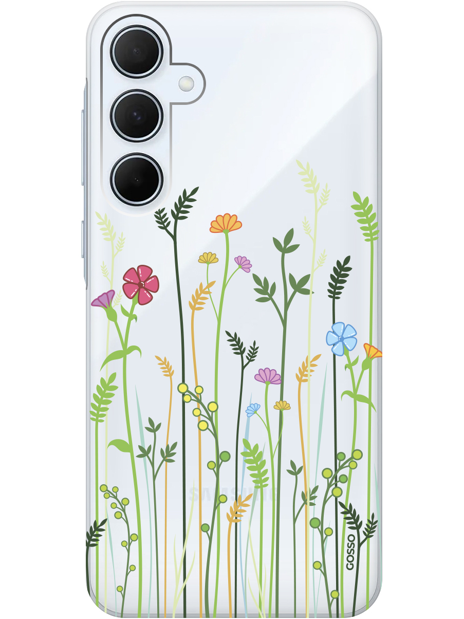 

Силиконовый чехол на Samsung Galaxy A35 с рисунком "Flowers and Fern" прозрачный, Прозрачный;желтый;зеленый;розовый, 20012130