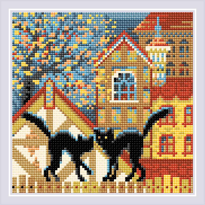 фото Алмазная мозаика riolis город и кошки осень am0049