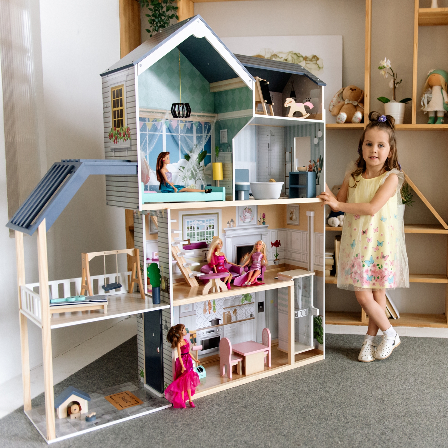 Деревянный кукольный домик «Мэделин Авенью» с мебелью 28 предметов игруша дом кукольный сборный с комплектом мебели