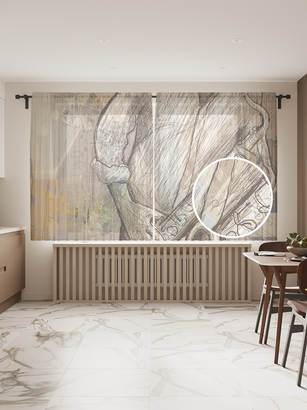 

Фототюль "Крутой саксофонист", 145x180 см (2 полотна со шторной лентой + 50 крючков), Крутой саксофонист