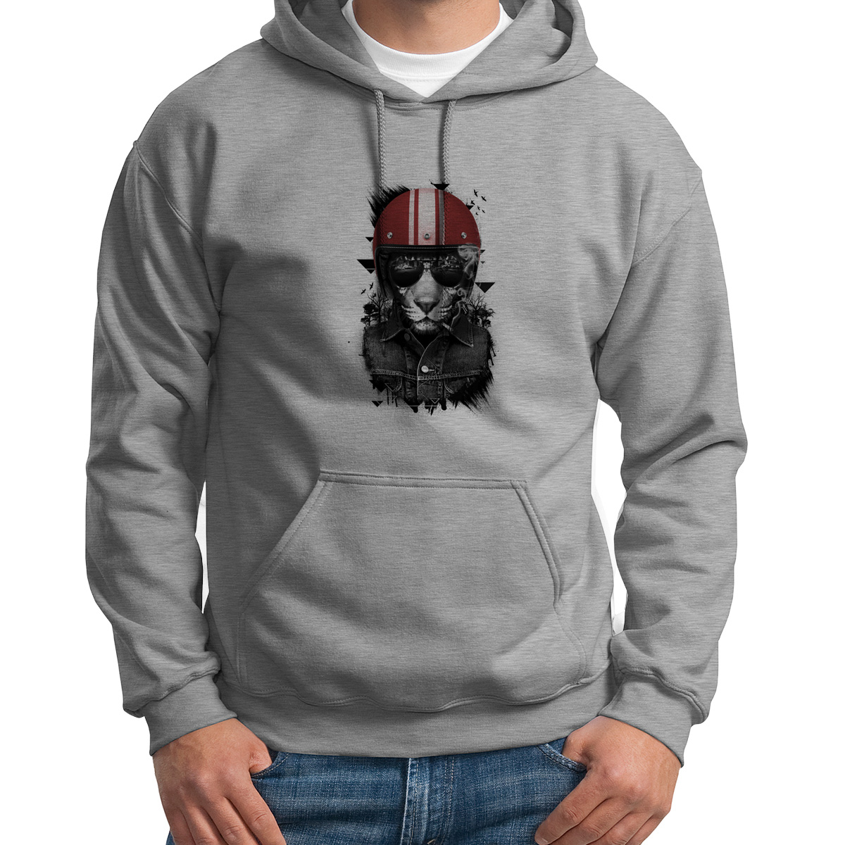 

Худи унисекс CoolPodarok Лев байкер серое 50 RU, 0S015686