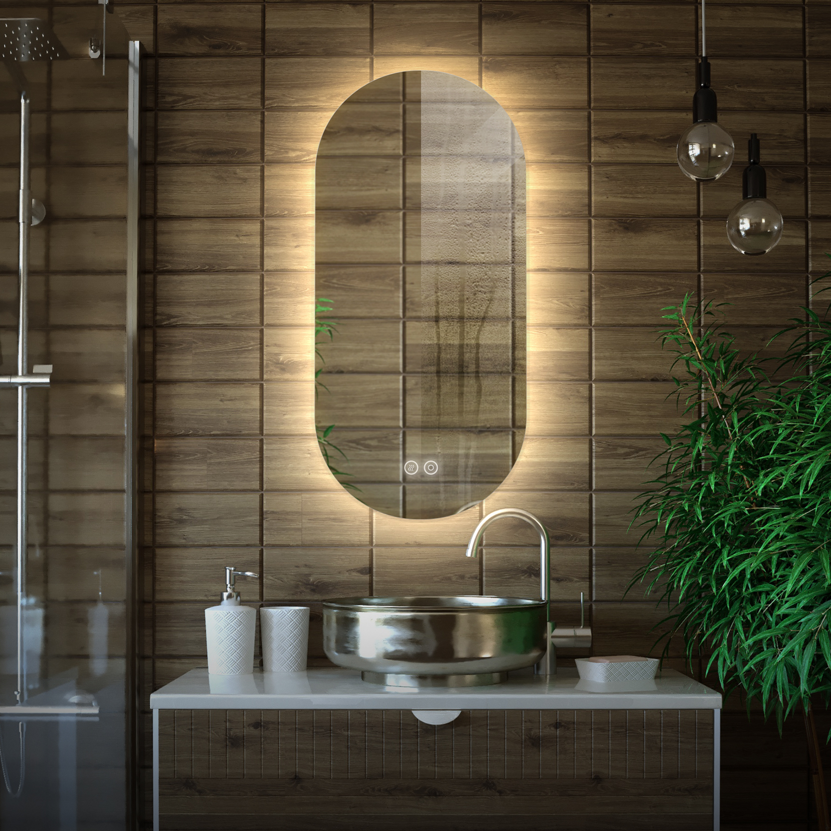 Зеркало для ванной Alfa Mirrors,обогрев, дневная подсветка 4200К овальное 40х90см, AN-49Ad