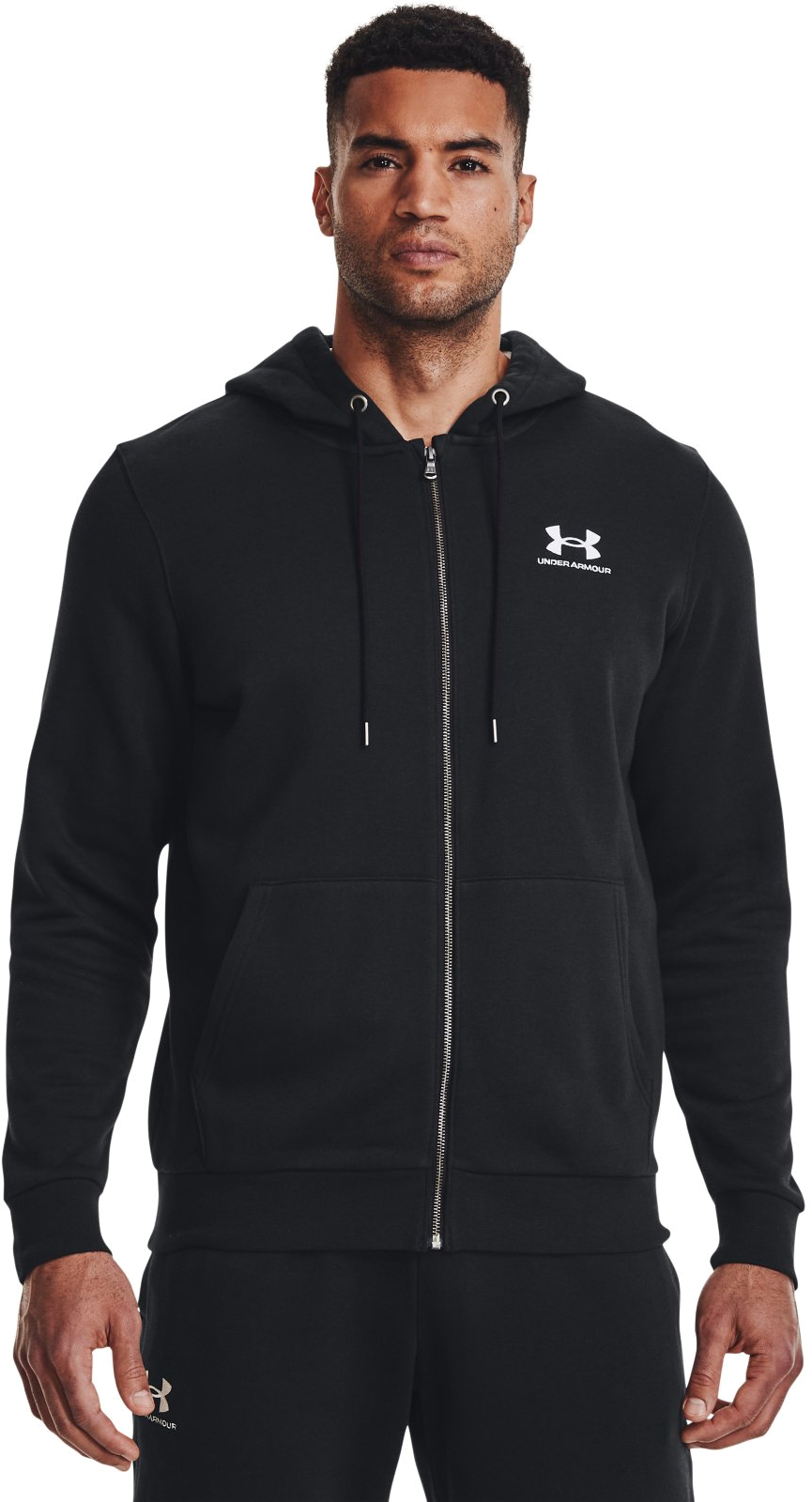 

Толстовка мужская Under Armour UA Essential Fleece FZ Hood черная MD, Черный, UA Essential Fleece FZ Hood